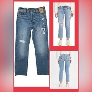 Levi’s Womens High Rise Wedgie Straight Leg Raw Hem Denim Blue Jeans